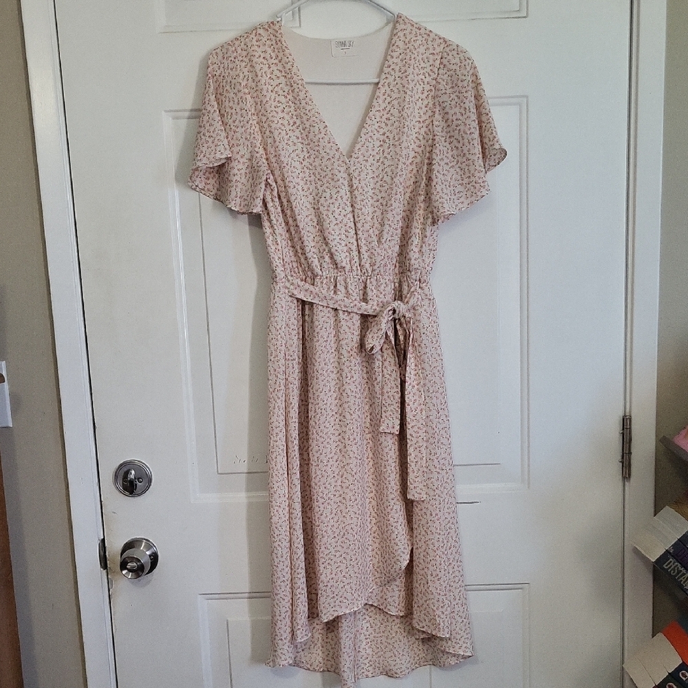 Sienna Sky Pale Pink Floral High-Low Wrap Dress